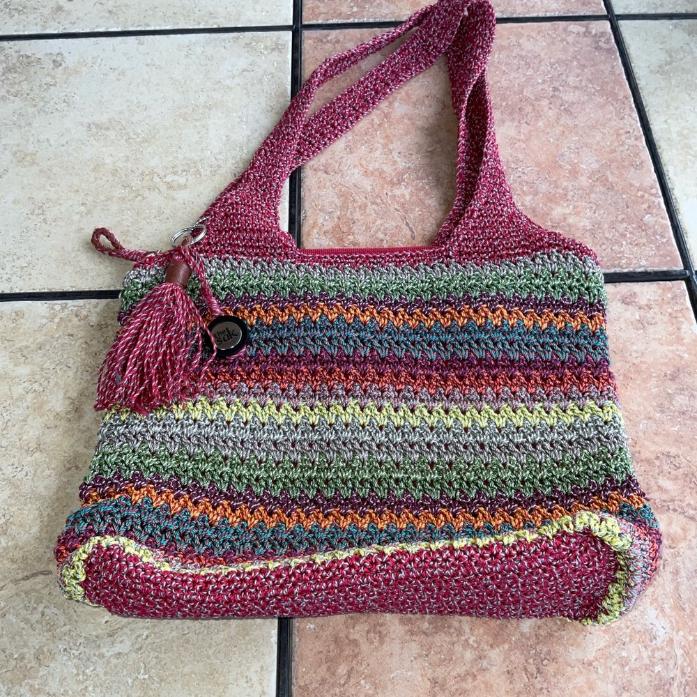 The Sak Knit multicolored LG slouchy purse Shoulder bag Red, Blue, Orange Green - Picture 1 of 11